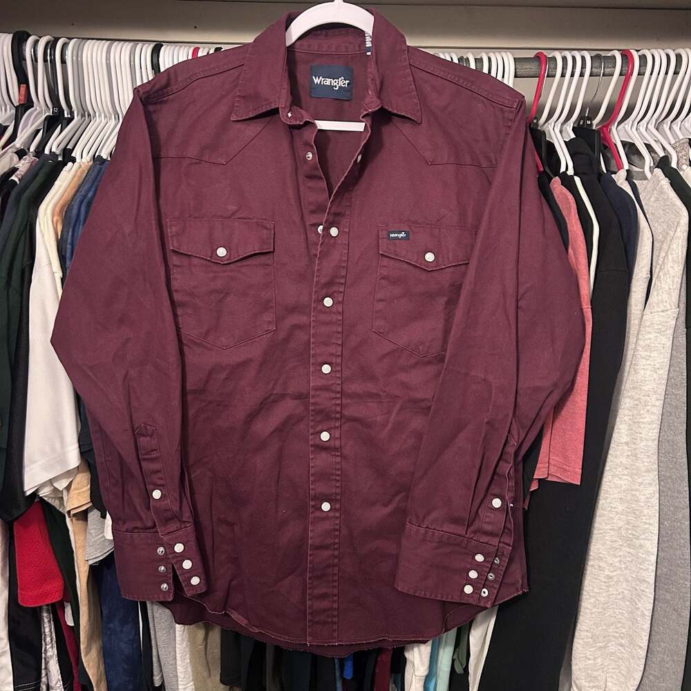 Wrangler Western Snap Button Down Shirt Maroon Size M